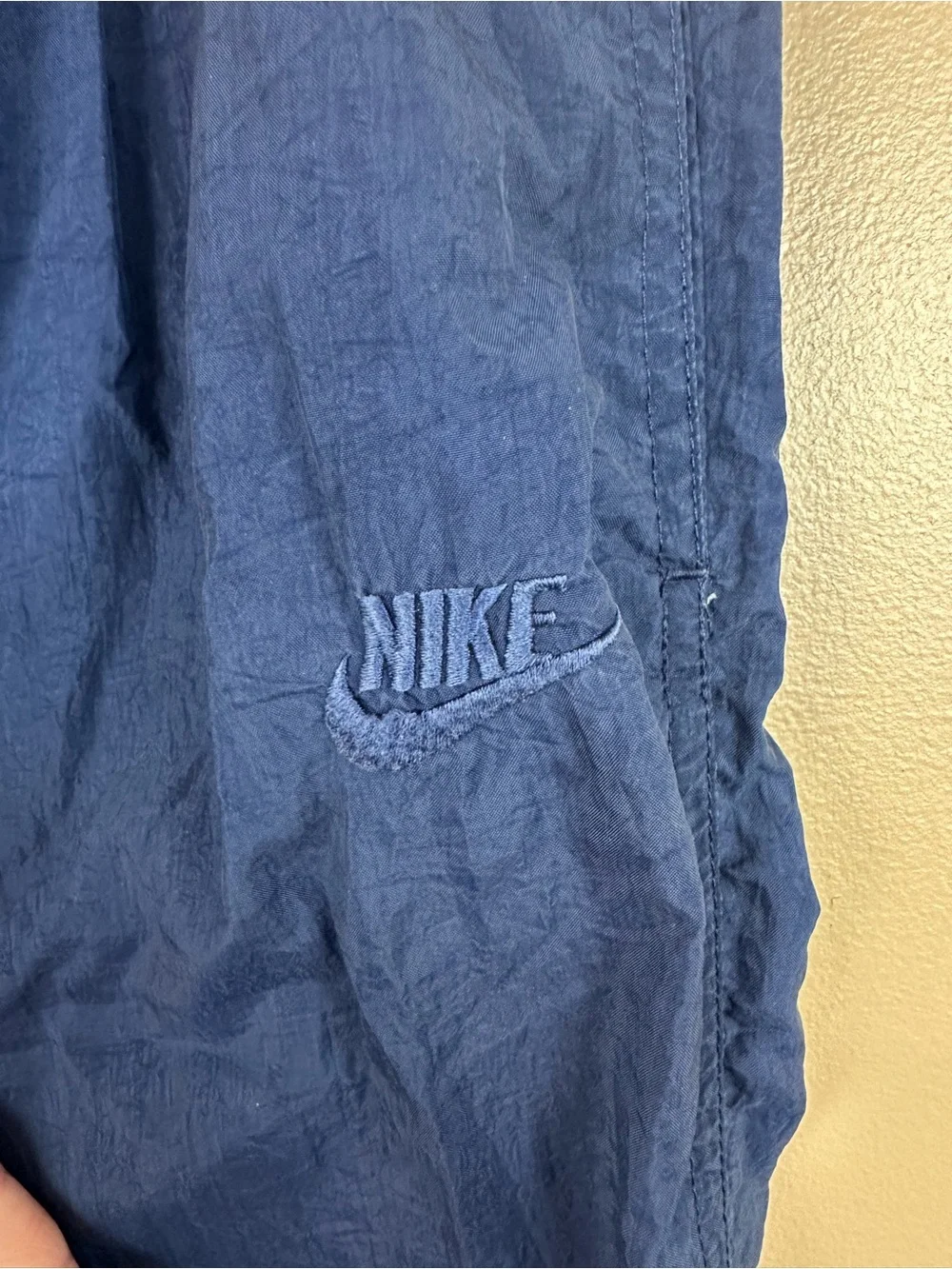 Vintage Nike Boys L 14 Nylon Track Pants Navy Blue Ankle Zip Y2K Athletic Active